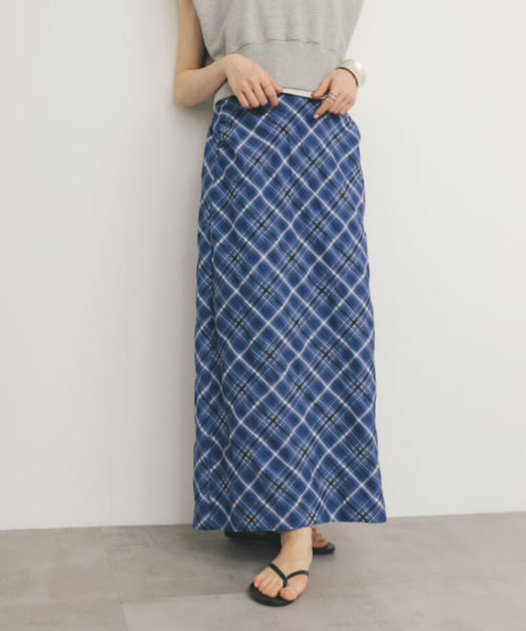  「KBF シアーチェックIラインスカート」|スカート|BLUE