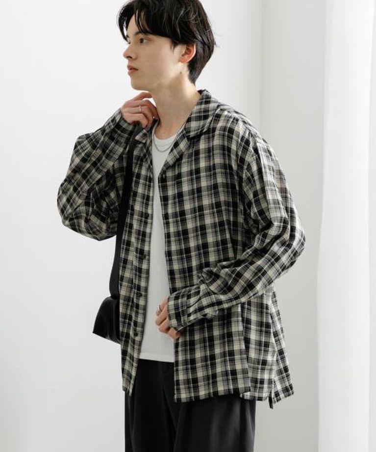 SENSE OF PLACE by URBAN RESEARCH「SENSE OF PLACE 『ユニセックス』シアーチェックオープンカラーロングスリーブシャツ」|シャツ・ブラウス|