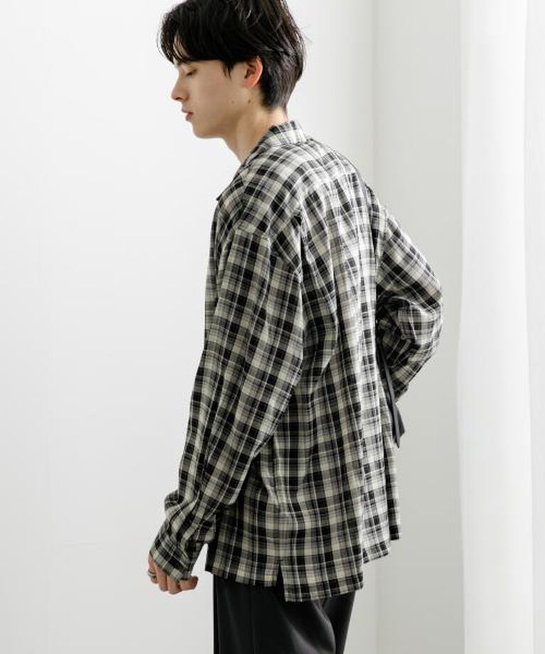 SENSE OF PLACE by URBAN RESEARCH「SENSE OF PLACE 『ユニセックス』シアーチェックオープンカラーロングスリーブシャツ」|シャツ・ブラウス|