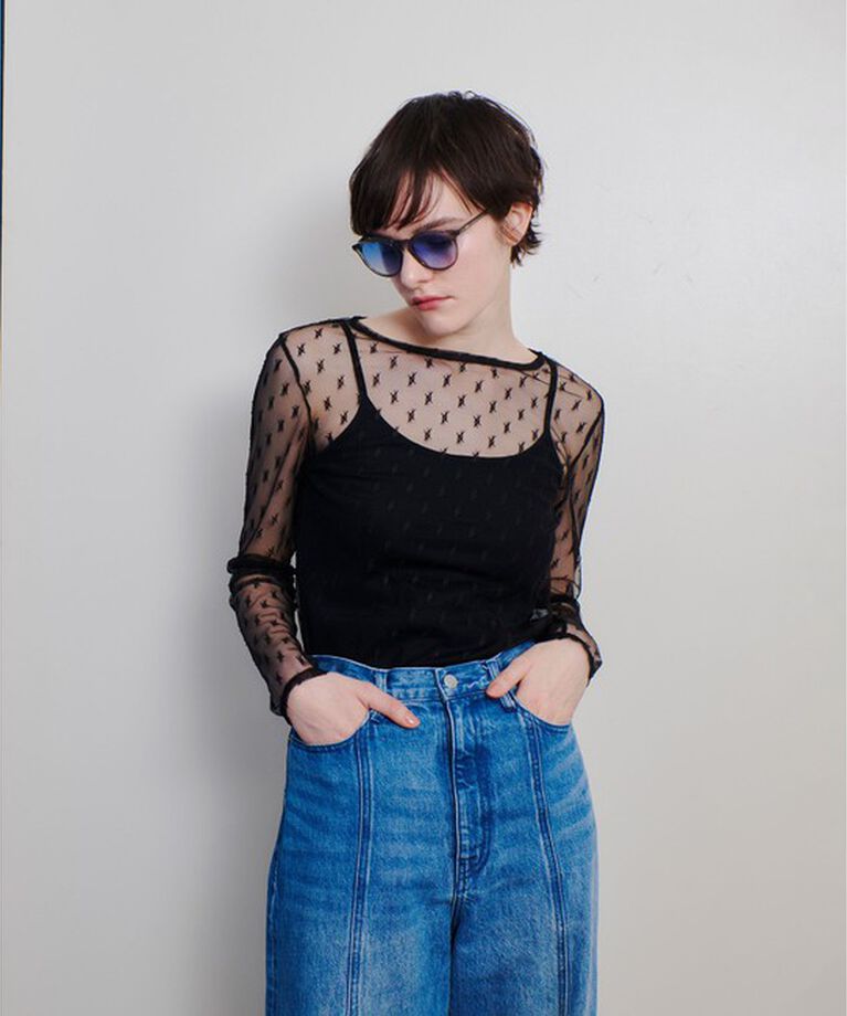 allureville「幾何柄チュールトップス」|Tシャツ・カットソー|ブラック