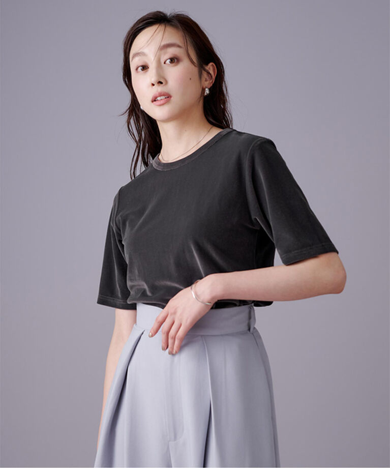 ur's「ベロアハーフスリーブTシャツ」|Tシャツ・カットソー|チャコール
