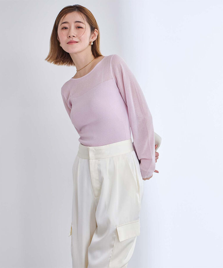 ur's「シアー切替ボートネックニット」|Tシャツ・カットソー|