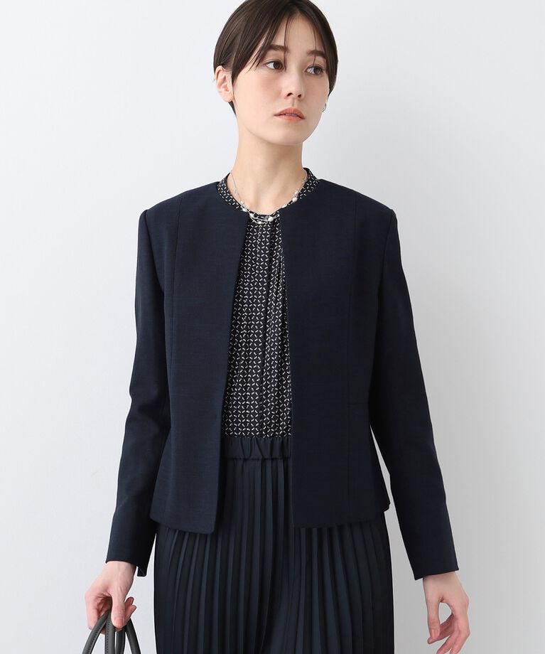 INDIVI「春SALE！【洗える】ストレッチツィードジャケット」|ノーカラージャケット|ネイビー(094)
