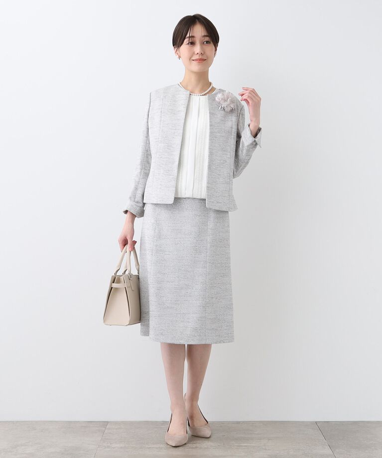 INDIVI「春SALE！【洗える】ストレッチツィードジャケット」|ノーカラージャケット|