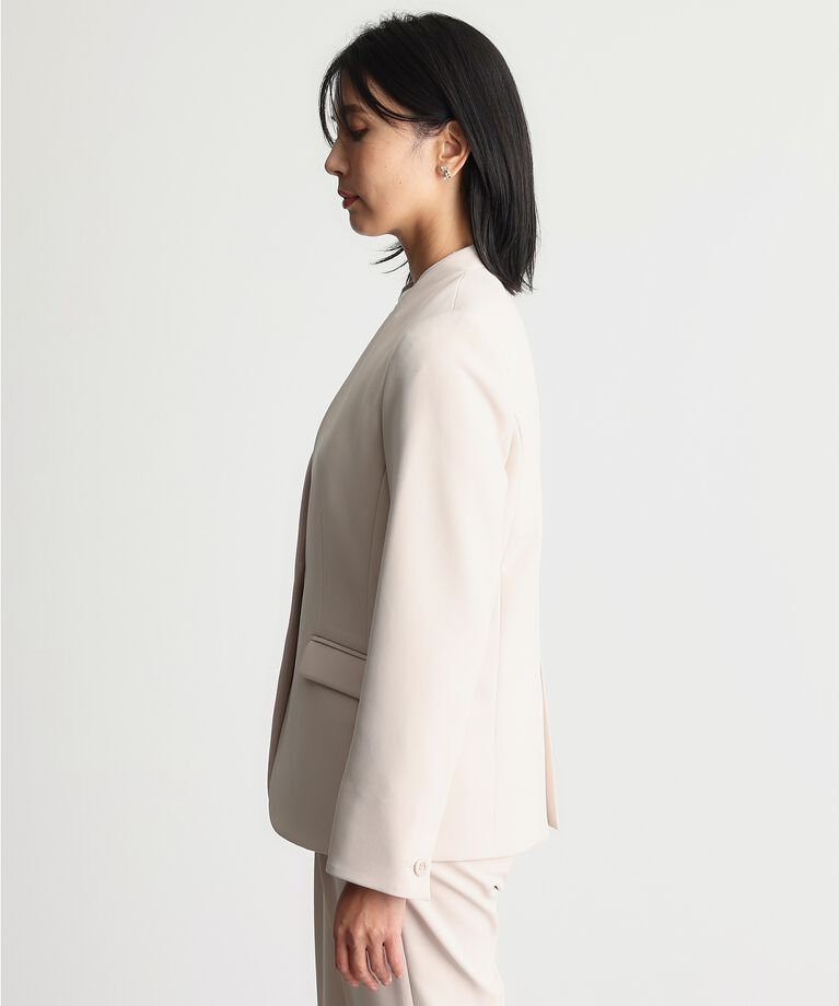 THE SHOP TK「【汚れ防止／シワになりにくい／セレモニー／通勤】ダブルクロスノーカラージャケット／洗える／サスティナ」|ノーカラージャケット|