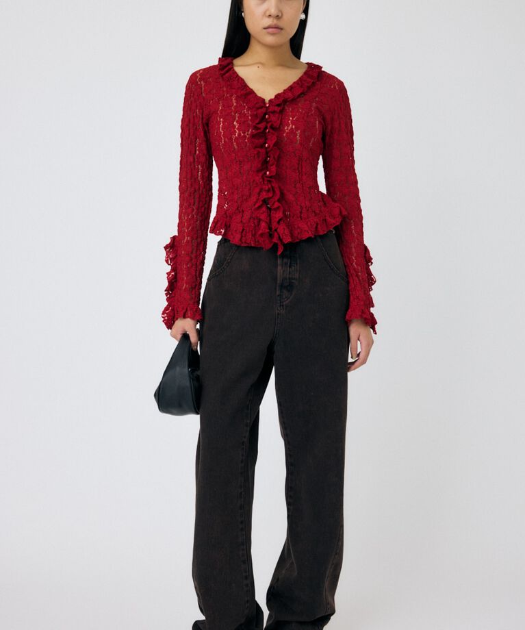MOUSSY「CUT LACE RUFFLE ブラウス」|Tシャツ・カットソー|
