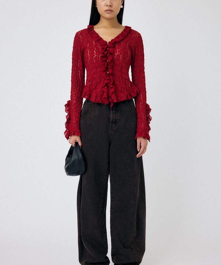 MOUSSY「CUT LACE RUFFLE ブラウス」|Tシャツ・カットソー|