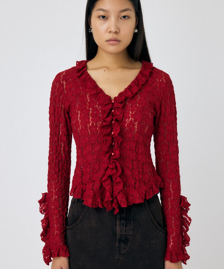 MOUSSY「CUT LACE RUFFLE ブラウス」|Tシャツ・カットソー|