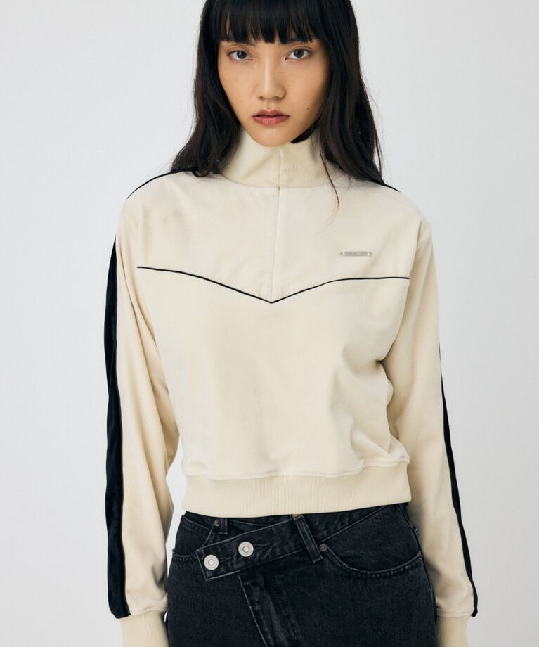 MOUSSY「VELOUR PIPING ハーフジップトップス」|Tシャツ・カットソー|O/WHT1