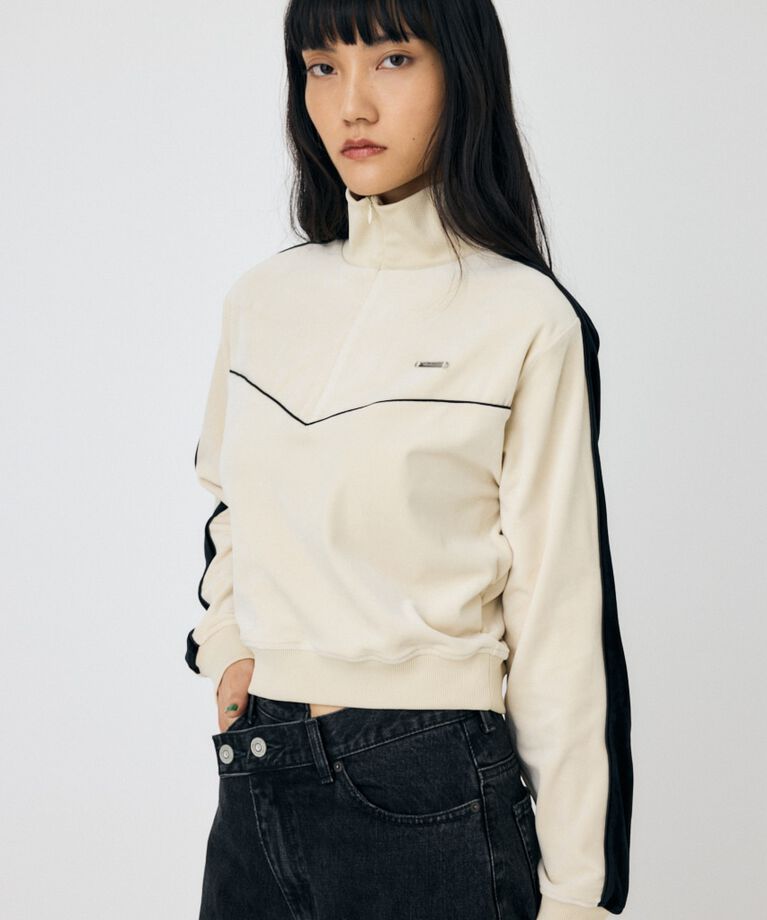 MOUSSY「VELOUR PIPING ハーフジップトップス」|Tシャツ・カットソー|