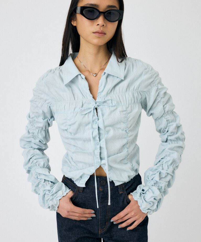 MOUSSY「FRONT TIE SHIRRING シャツ」|シャツ・ブラウス|