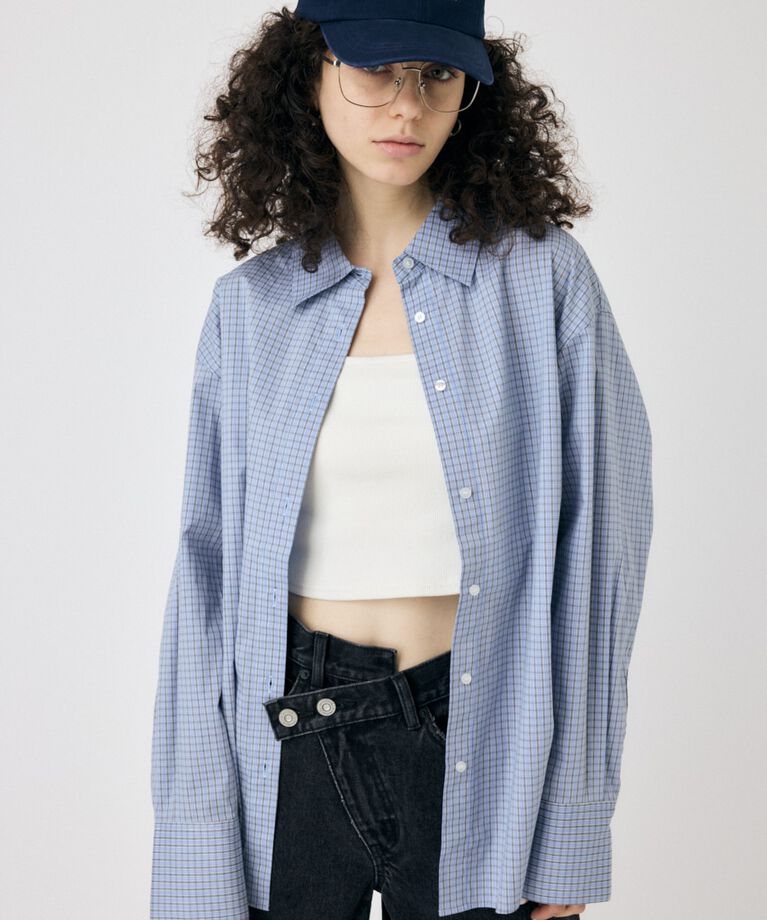 MOUSSY「WAIST TIE OVER シャツ」|シャツ・ブラウス|L/BLU1