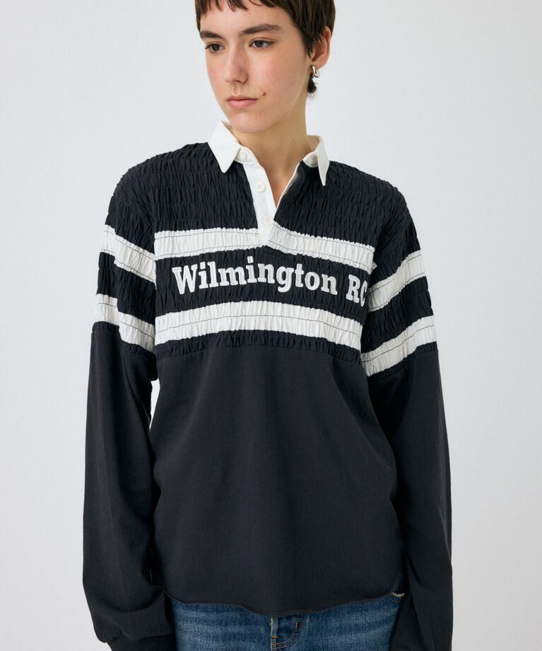MOUSSY「SHIRRING RUGBY シャツ」|Tシャツ・カットソー|L/BLK1