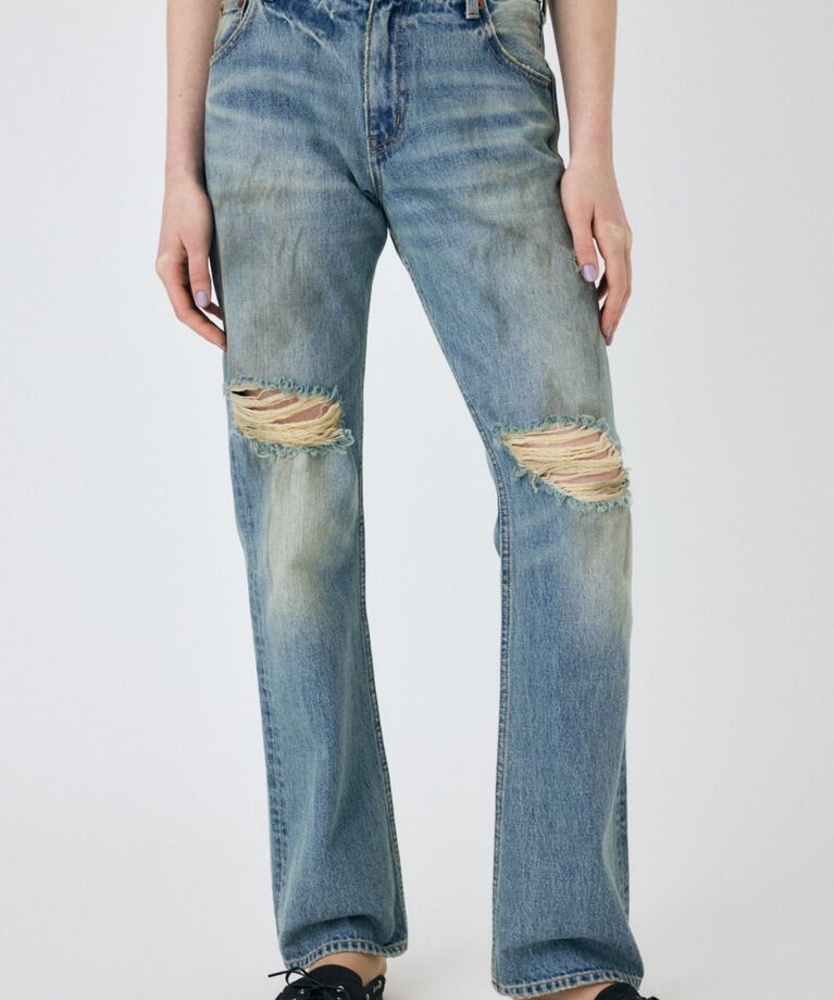 MOUSSY「BRUSHED STRAIGHT フレアデニム」|デニム|L/BLU1