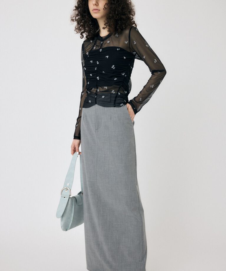 MOUSSY「FLORAL TULLE GATHER ロングスリーブTシャツ」|Tシャツ・カットソー|