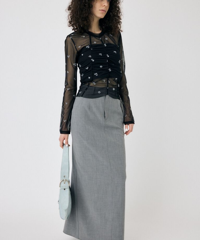 MOUSSY「FLORAL TULLE GATHER ロングスリーブTシャツ」|Tシャツ・カットソー|