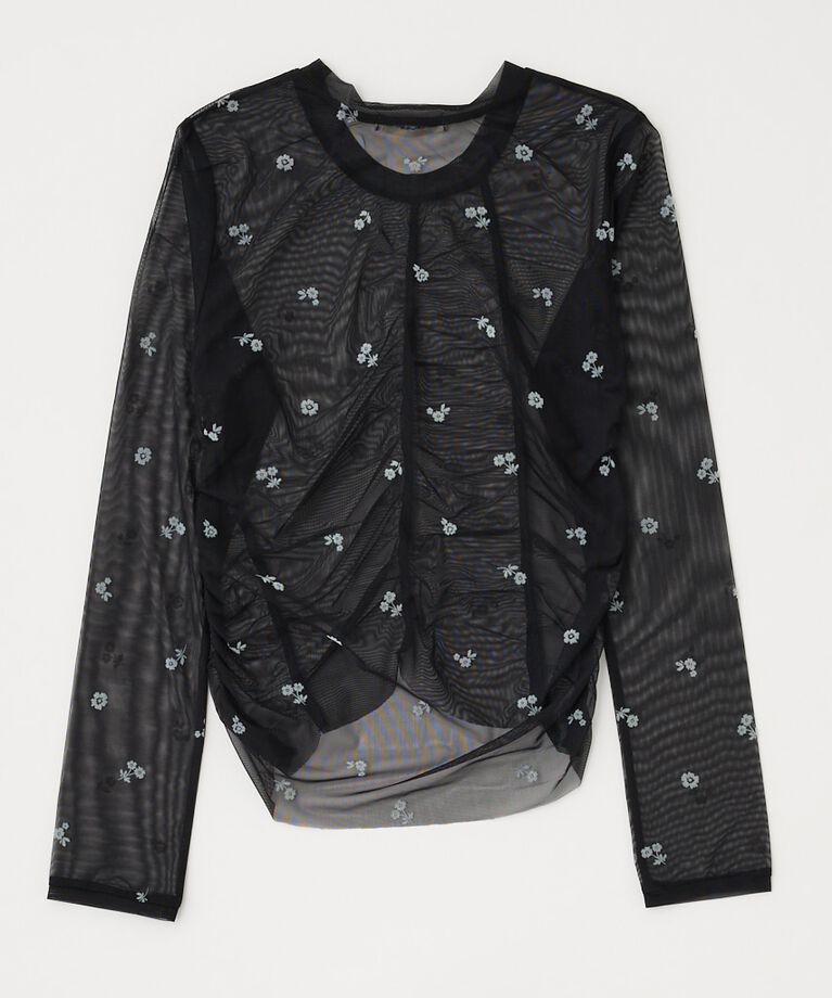 MOUSSY「FLORAL TULLE GATHER ロングスリーブTシャツ」|Tシャツ・カットソー|
