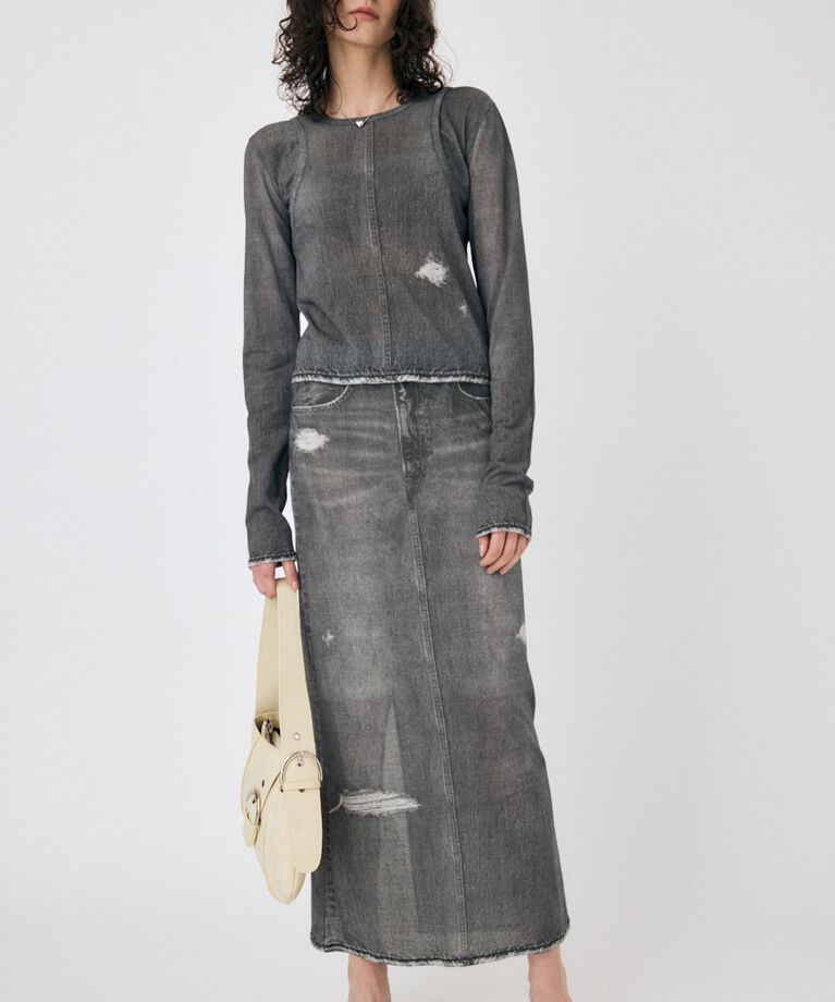 MOUSSY「DENIM PRINT TRANSPARENT ロンT」|Tシャツ・カットソー|