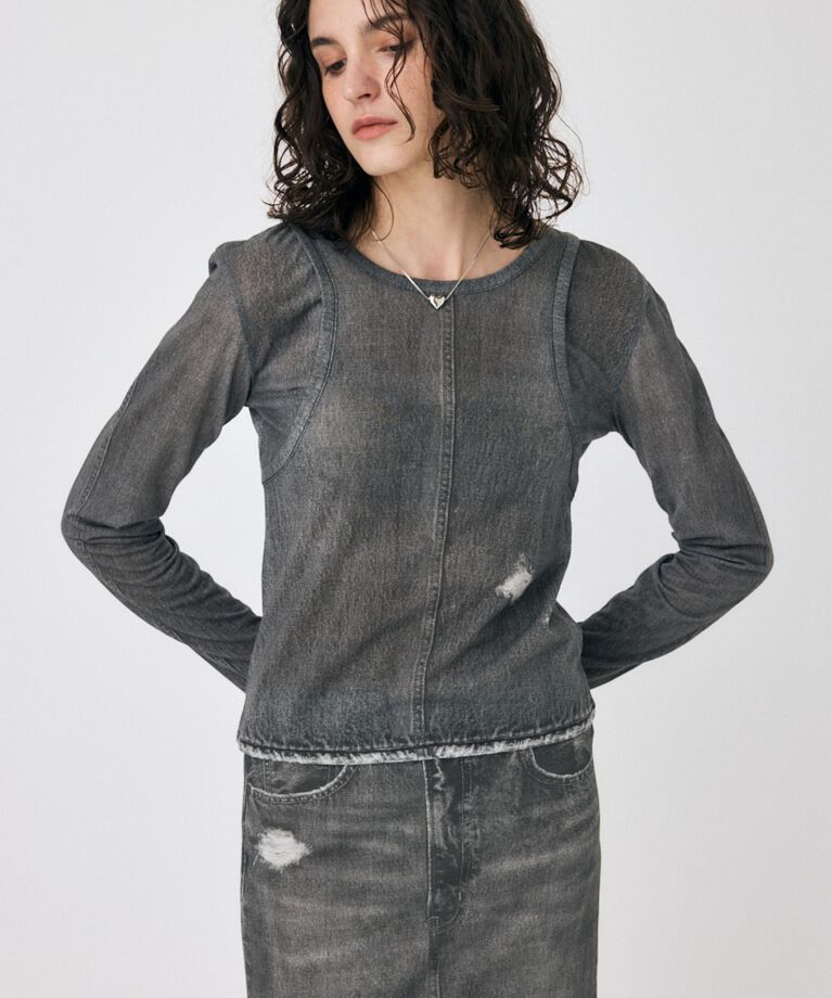 MOUSSY「DENIM PRINT TRANSPARENT ロンT」|Tシャツ・カットソー|