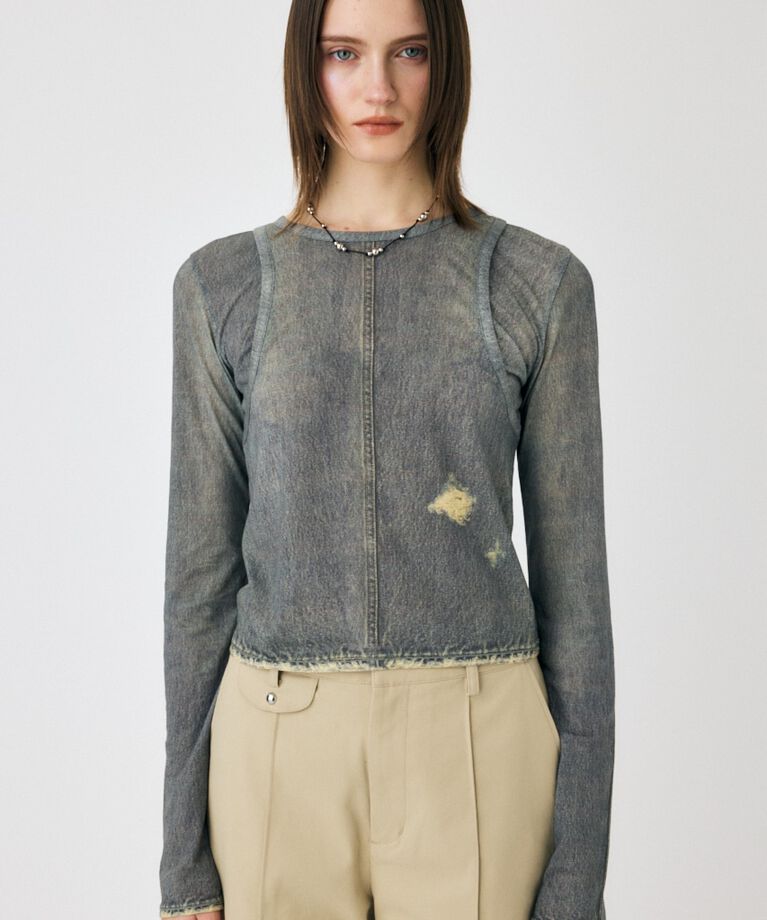 MOUSSY「DENIM PRINT TRANSPARENT ロンT」|Tシャツ・カットソー|