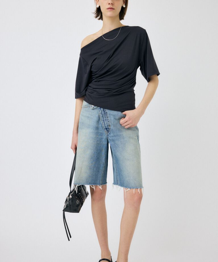 MOUSSY「CROSS WAIST ハーフパンツ」|デニム|