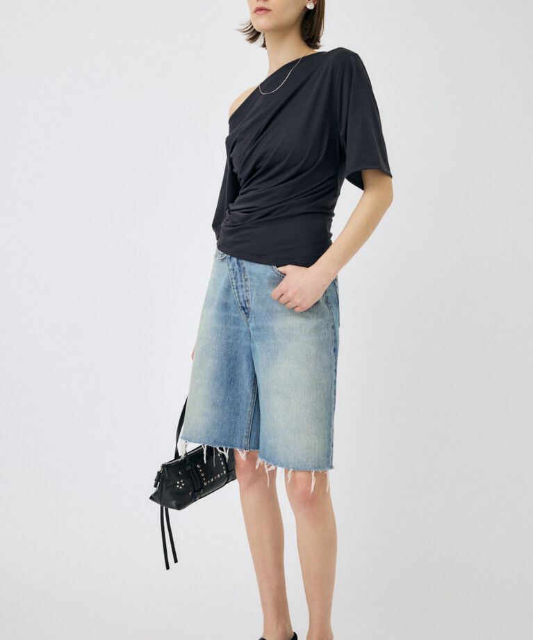 MOUSSY「CROSS WAIST ハーフパンツ」|デニム|