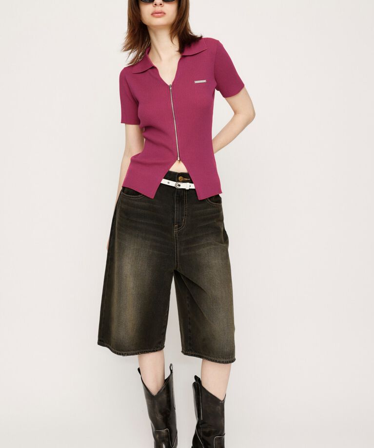 SLY「DUAL COLOR FRONT ZIP KNIT トップス」|ニット・セーター|