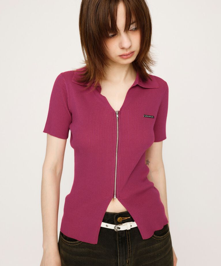 SLY「DUAL COLOR FRONT ZIP KNIT トップス」|ニット・セーター|