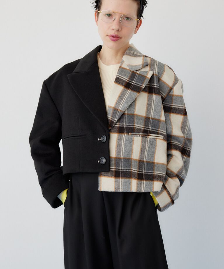 HeRIN.CYE「Bi color asymmetry jacket」|その他|柄BLK5