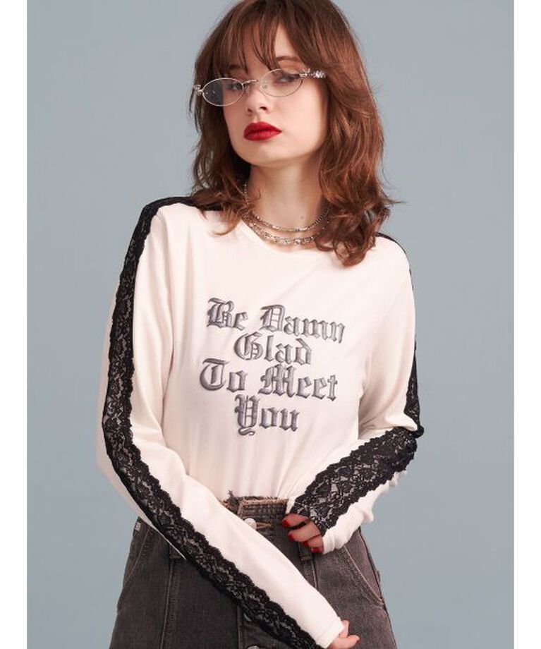 jouetie「シャイニーロゴレースライントップス」|Tシャツ・カットソー|オフホワイト