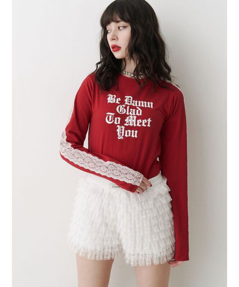 jouetie「シャイニーロゴレースライントップス」|Tシャツ・カットソー|レッド