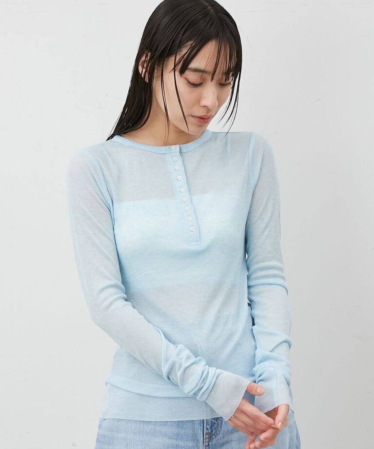 Mila Owen「ウール混ヘンリーネックシアーロンT」|Tシャツ・カットソー|