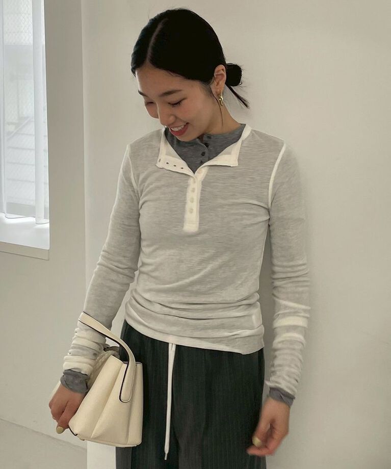 Mila Owen「ウール混ヘンリーネックシアーロンT」|Tシャツ・カットソー|