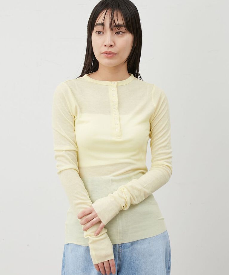Mila Owen「ウール混ヘンリーネックシアーロンT」|Tシャツ・カットソー|