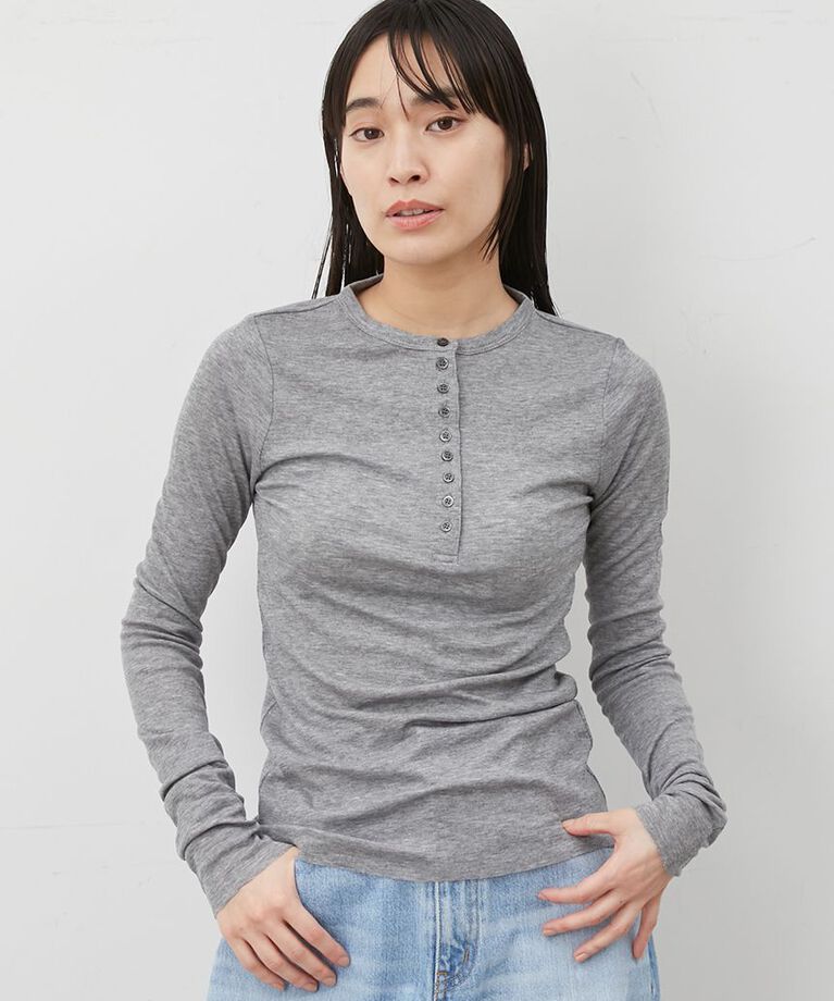 Mila Owen「ウール混ヘンリーネックシアーロンT」|Tシャツ・カットソー|GRY