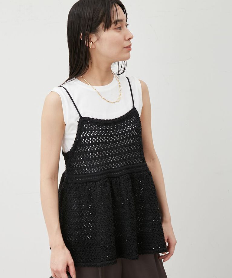 Mila Owen「【ウォッシャブル】クロシェニットキャミ×ノースリトップス」|ニット・セーター|