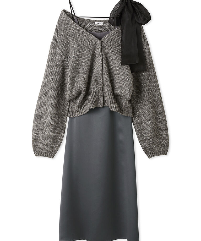 FRAY I.D「カーデセットリボンショルダーワンピース」|ワンピース|GRY