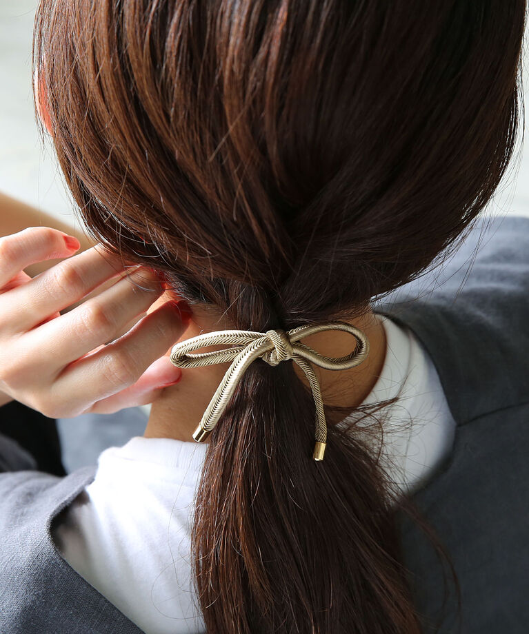 「ヘリンボーン コードリボンヘアゴム」|ヘアゴム・シュシュ|ベージュ