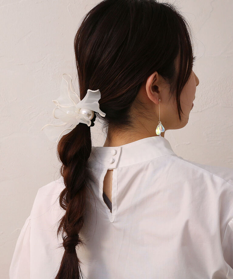  「チュール×パールのリボンヘアゴム」|ヘアゴム・シュシュ|