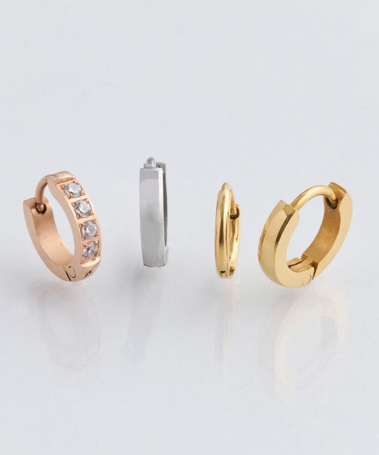 Phoebe「【金属アレルギー対応】ワンタッチビジューフープミニピアス　ローズゴールド/サージカルステンレス」|ピアス|