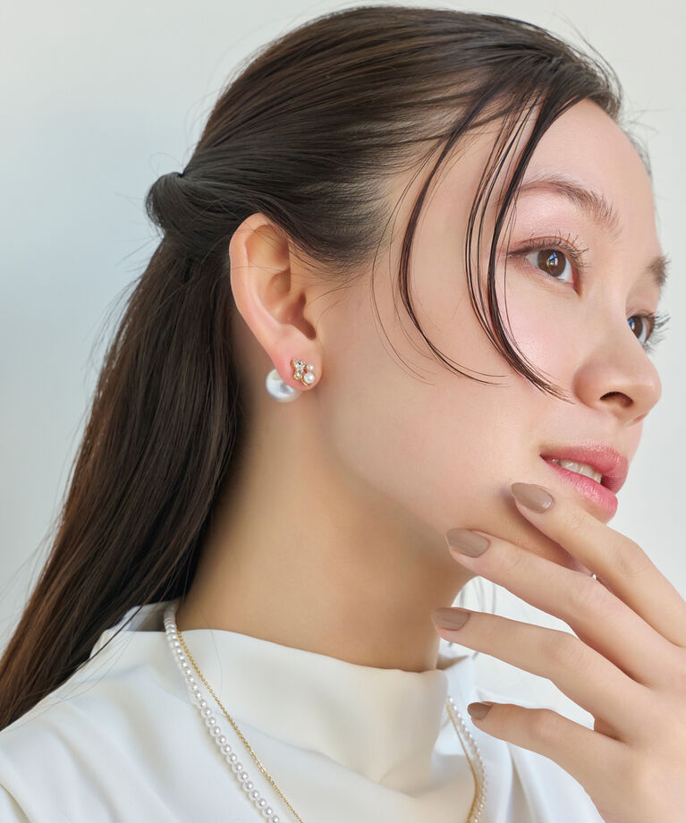 Phoebe「クラシカルパール×ビジューバックキャッチピアス」|ピアス|