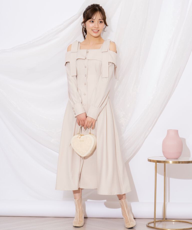 WILLSELECTION「ショルダーリボンタックウエストシャツワンピース」|ワンピース|ベージュ