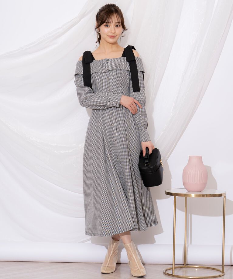 WILLSELECTION「ショルダーリボンタックウエストシャツワンピース」|ワンピース|黒系チェック