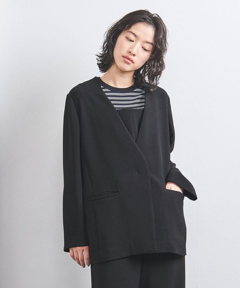 UNITED ARROWS「COMFY Vノーカラー ジャケット」|ノーカラージャケット|BLACK