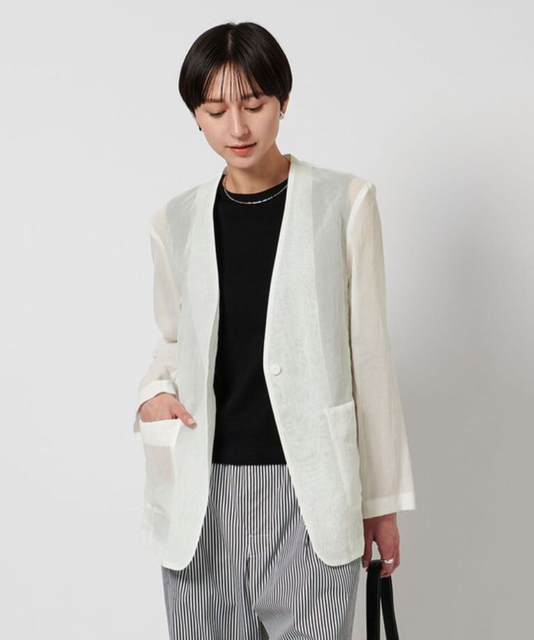 UNITED ARROWS「シアー ジャケット」|ノーカラージャケット|WHITE