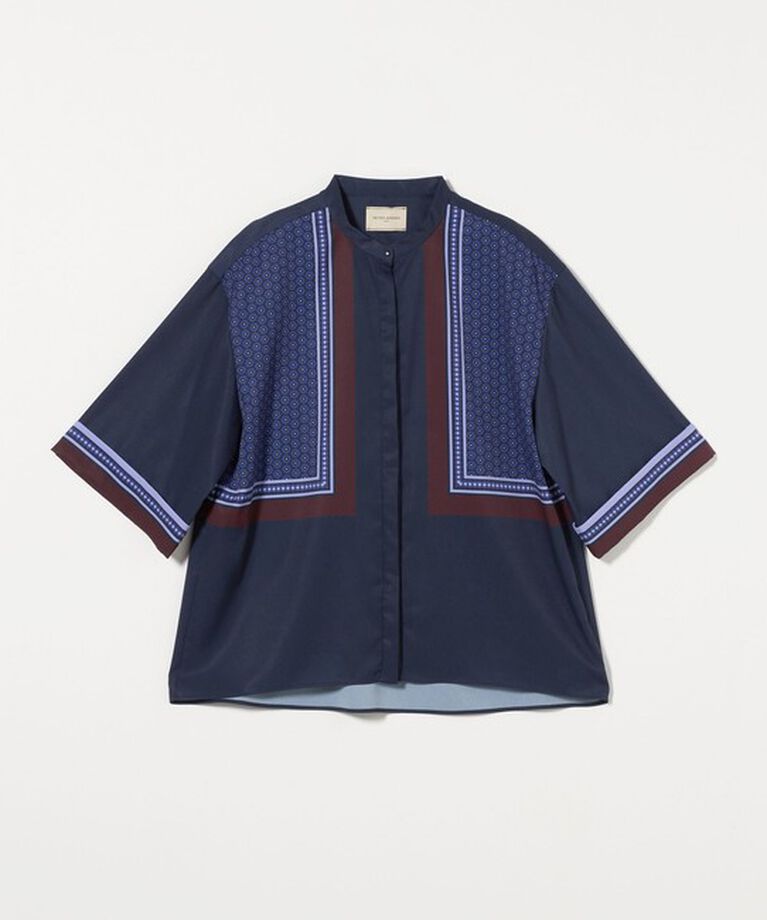 UNITED ARROWS「パネルプリント バンドカラー シャツ」|シャツ・ブラウス|NAVY