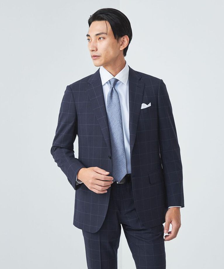 UNITED ARROWS green label relaxing「GLR CLOTH ウィンドウペイン 2B HC/RV スーツジャケット -防シワ-」|スーツ|NAVY