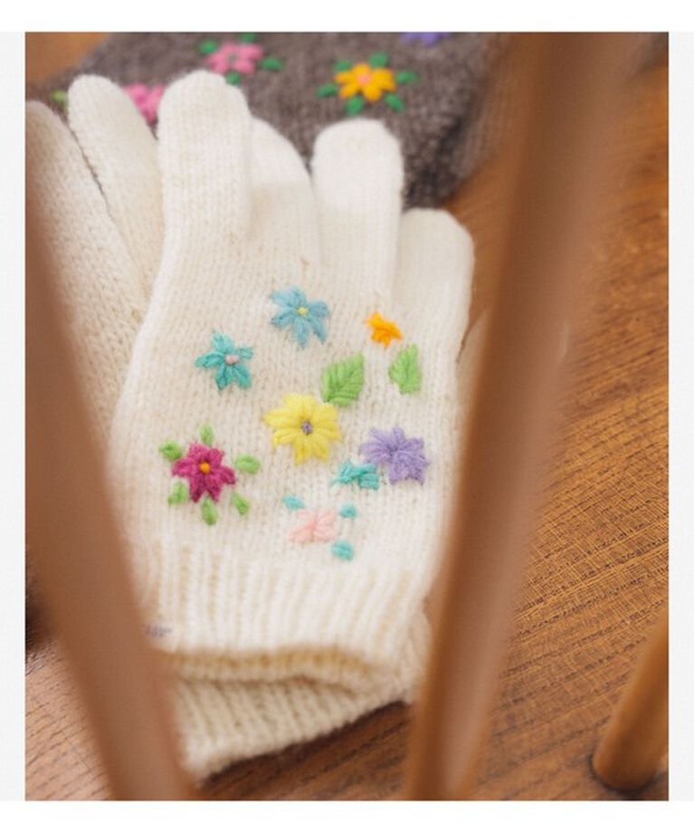 BEAMSBOY「手編み フラワー刺繍 グローブ」|手袋|