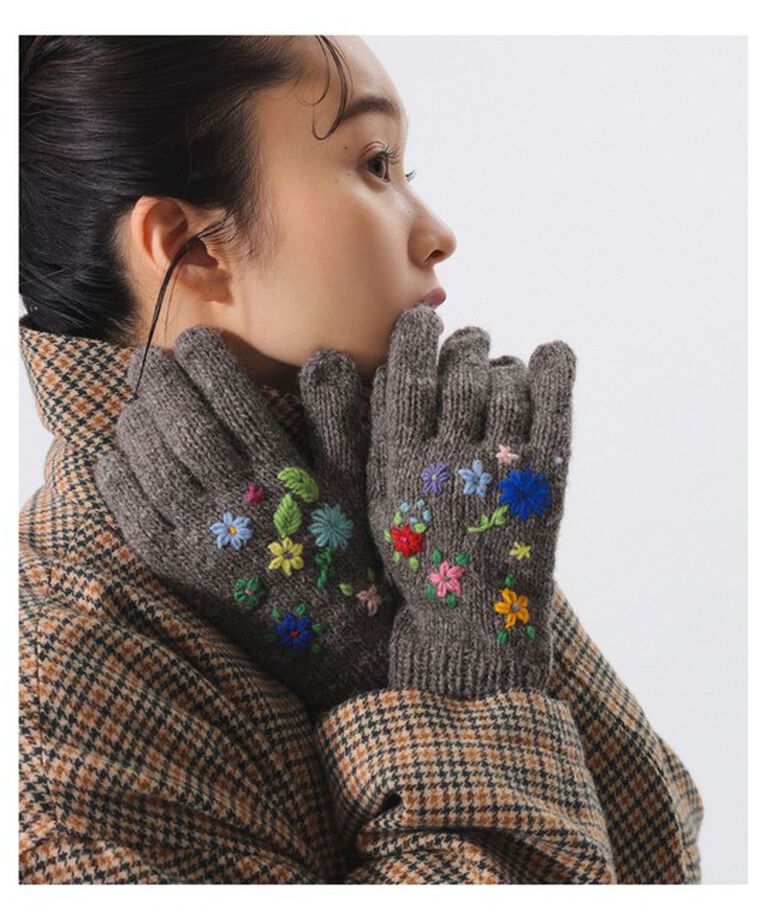 BEAMSBOY「手編み フラワー刺繍 グローブ」|手袋|