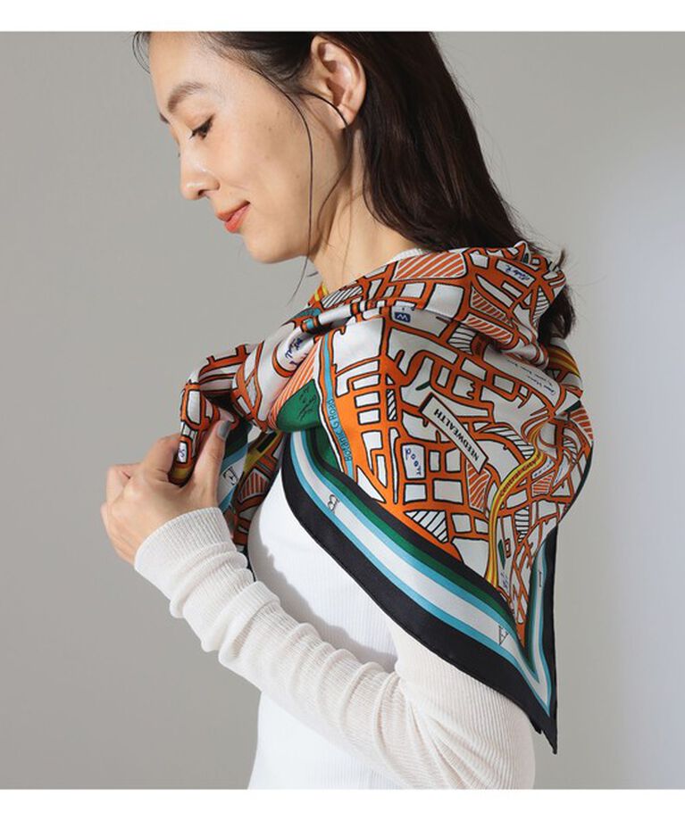Demi-Luxe BEAMS 「ｍanipuri / サムウェア シルクスカーフ LARGE」|ストール|ORANGE